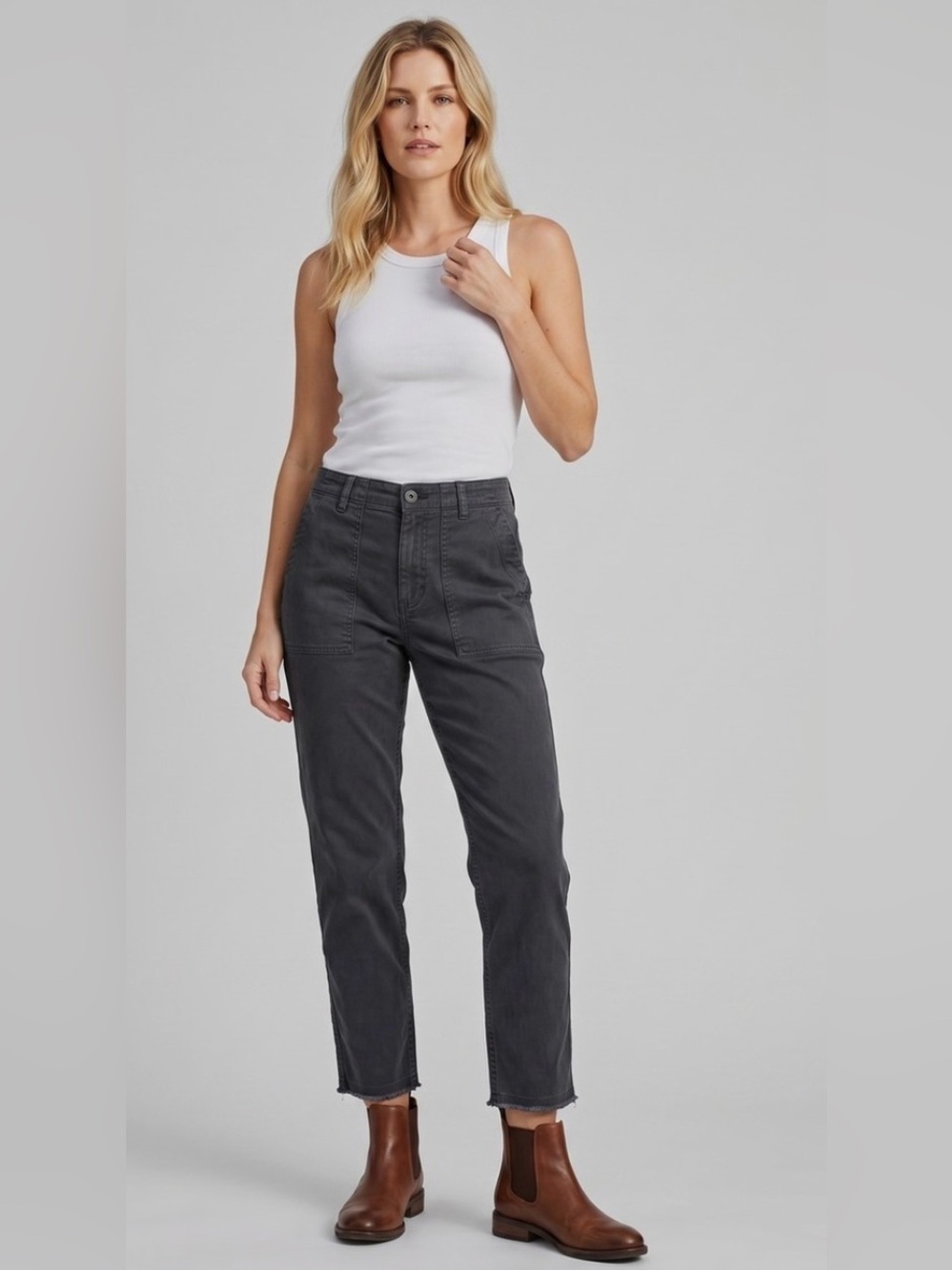 Nili Lotan Charcoal High-Rise Utility Jeans